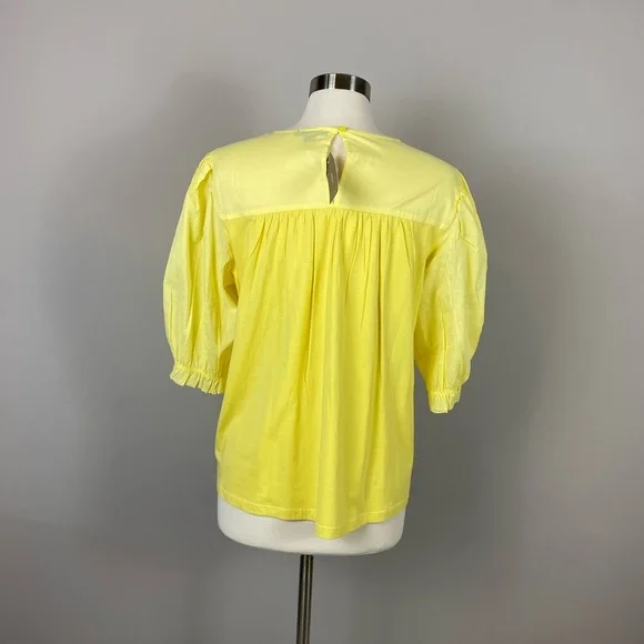 J. Crew Blouse Too Tunic Puff Sleeve Woven Lace Canary Yellow Womens Large NWTs - Picture 6 of 10